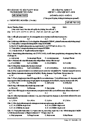 Đề kiểm tra định kỳ học kỳ I môn Hóa học Lớp 12 - Mã đề 132 - Năm học 2017-2018 - Trường Quốc tế Á Châu